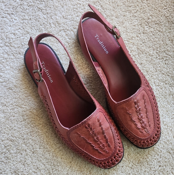 Tradition Shoes - Tradition Maroon Woven Sling back upper leather flats size US 8